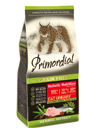 Primordial פרימורדיאל ללא דגנים לחתולים בוגרים הסובלים מבעיות במערכת השתן – הודו הרינג חמוציות לספדזה