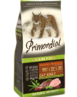 Primordial פרימורדיאל ללא דגנים לחתולים בוגרים – הודו ברווז חמוציות לספדזה