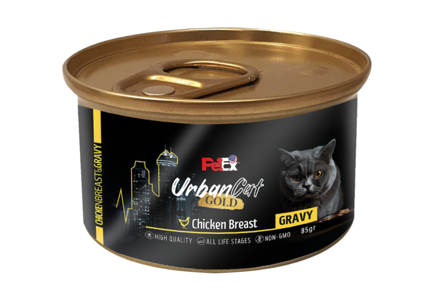 PETEX Urban Cat GOLD – שימור חזה עוף ברוטב לחתולים (85 גרם)