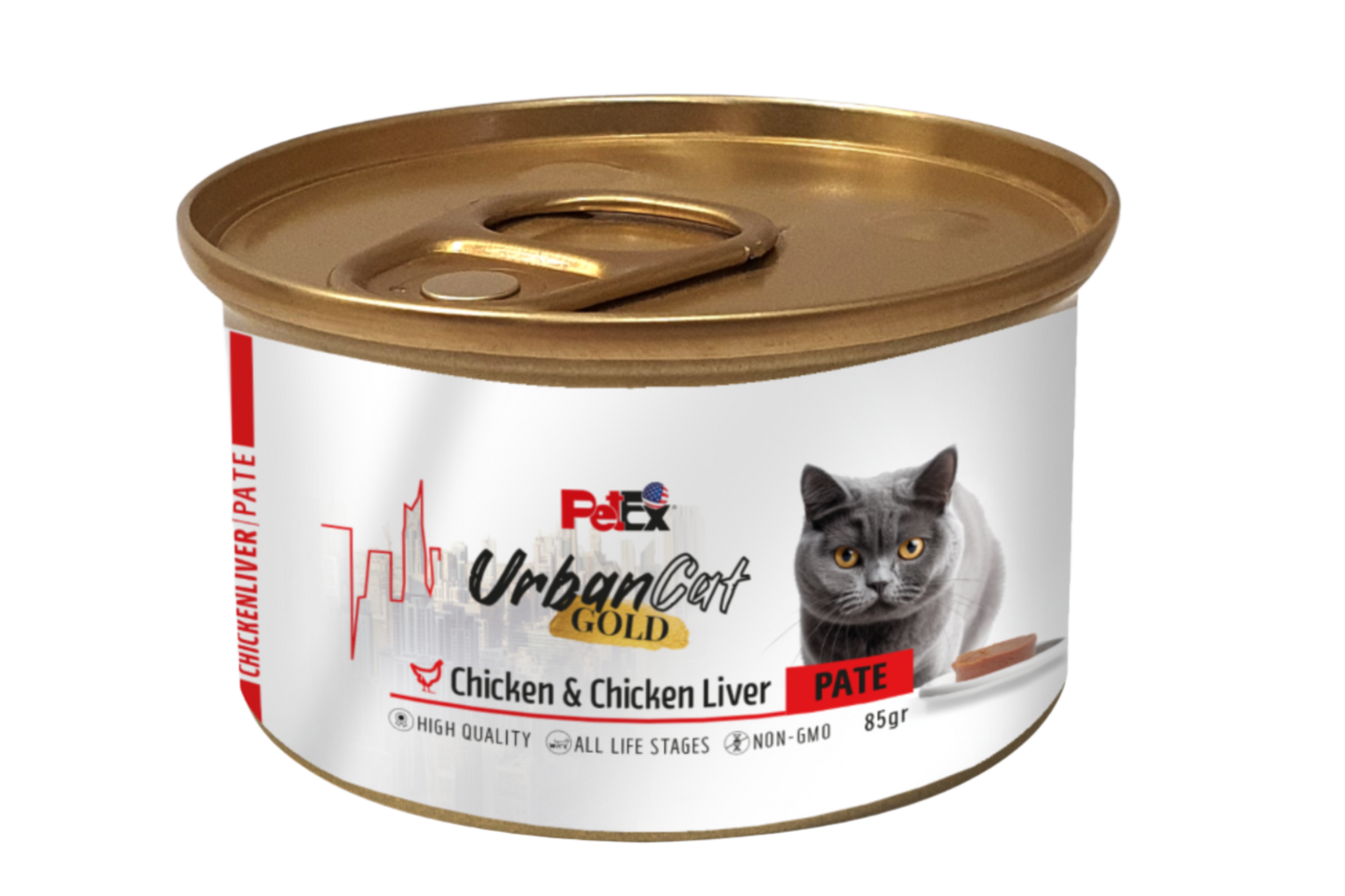 PETEX Urban Cat GOLD – שימור פטה עוף עם כבד עוף לחתולים (85 גרם)