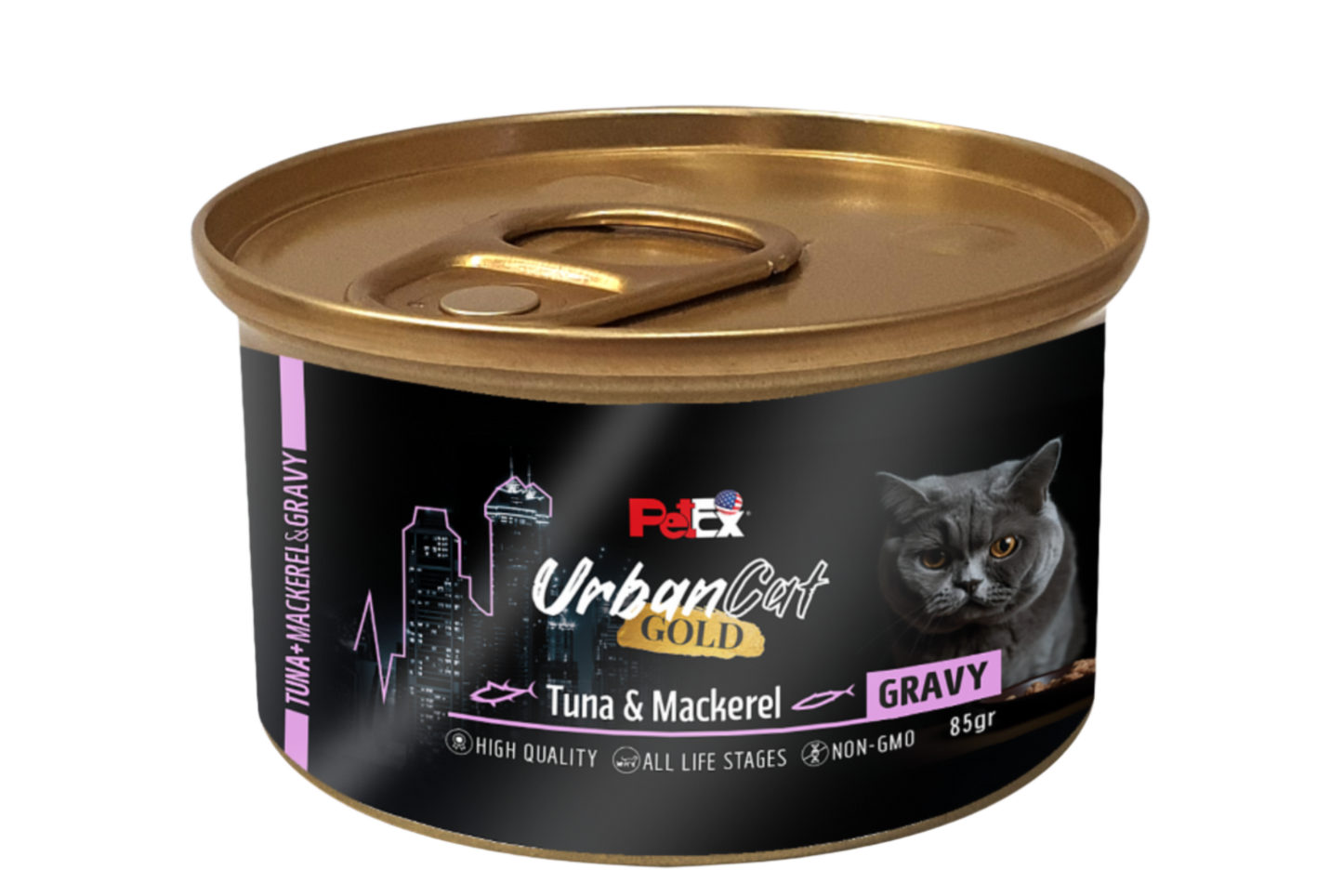 PETEX Urban Cat GOLD – שימור טונה עם דגי מקרל ברוטב לחתולים (85 גרם)