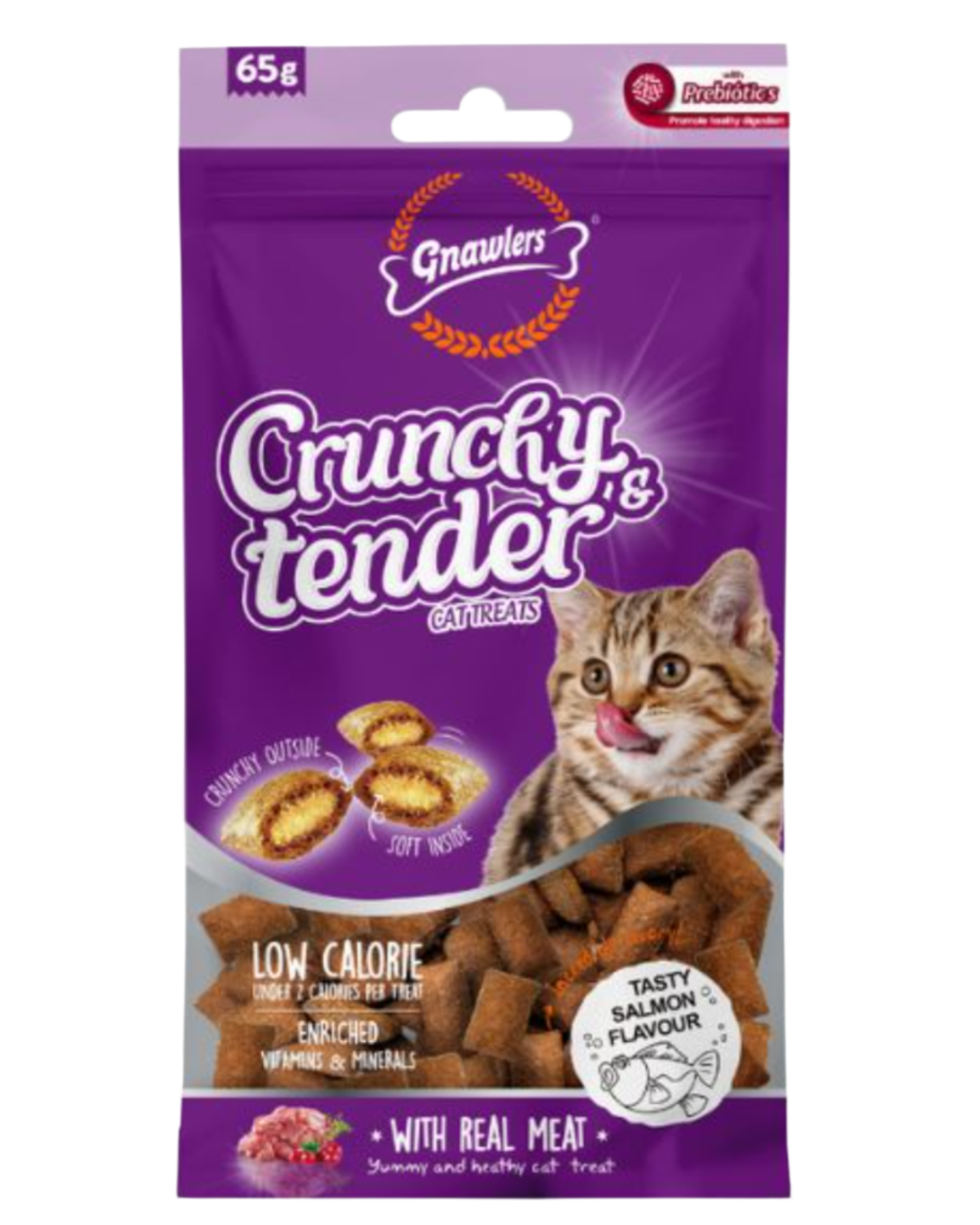 גנולרס – חטיף כריות דל קלוריות לחתולים עם קרם סלמון (65 גרם)