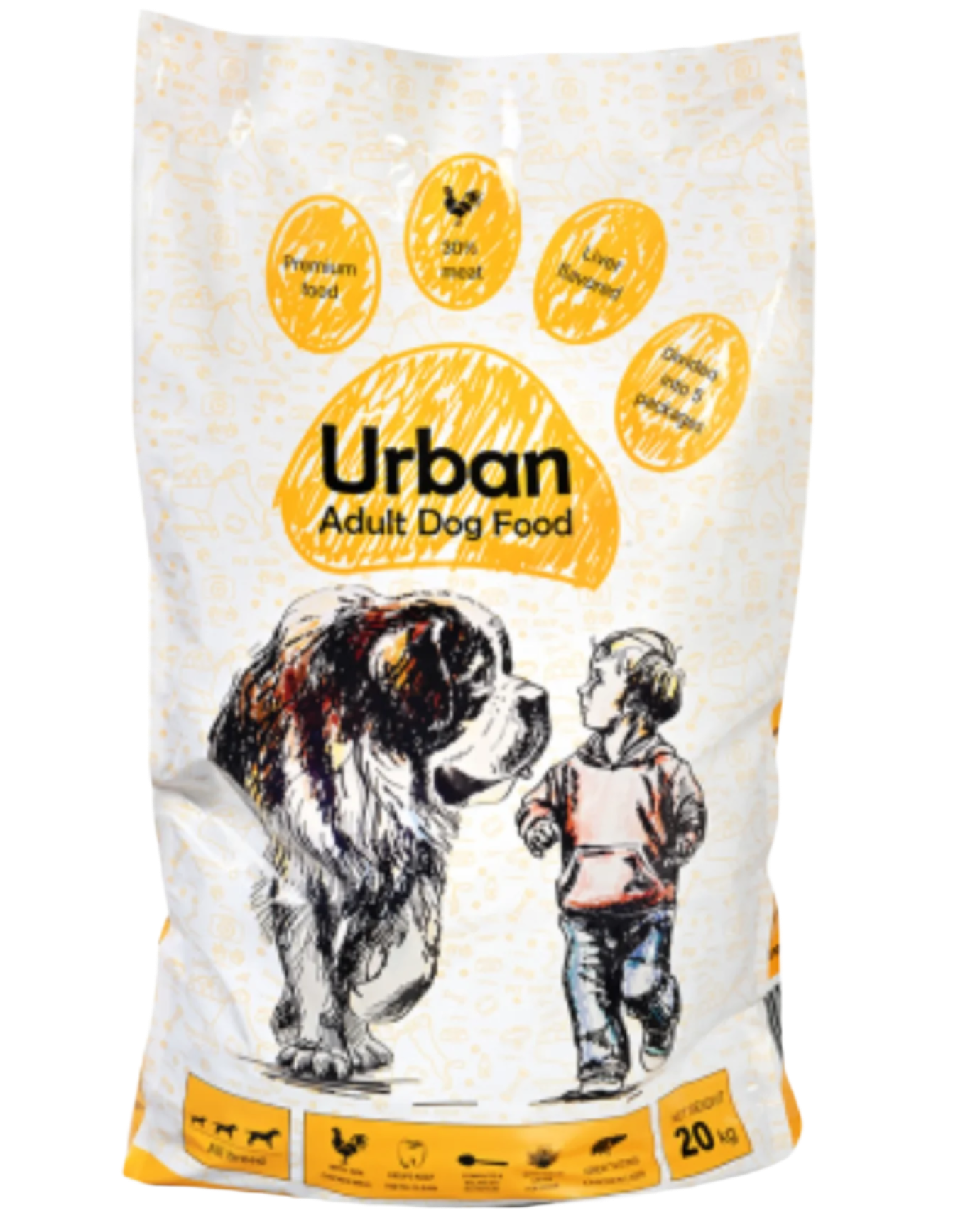 URBAN DOG – מזון יבש לכלבים | 20 ק"ג (5 שקיות של 4 ק"ג)