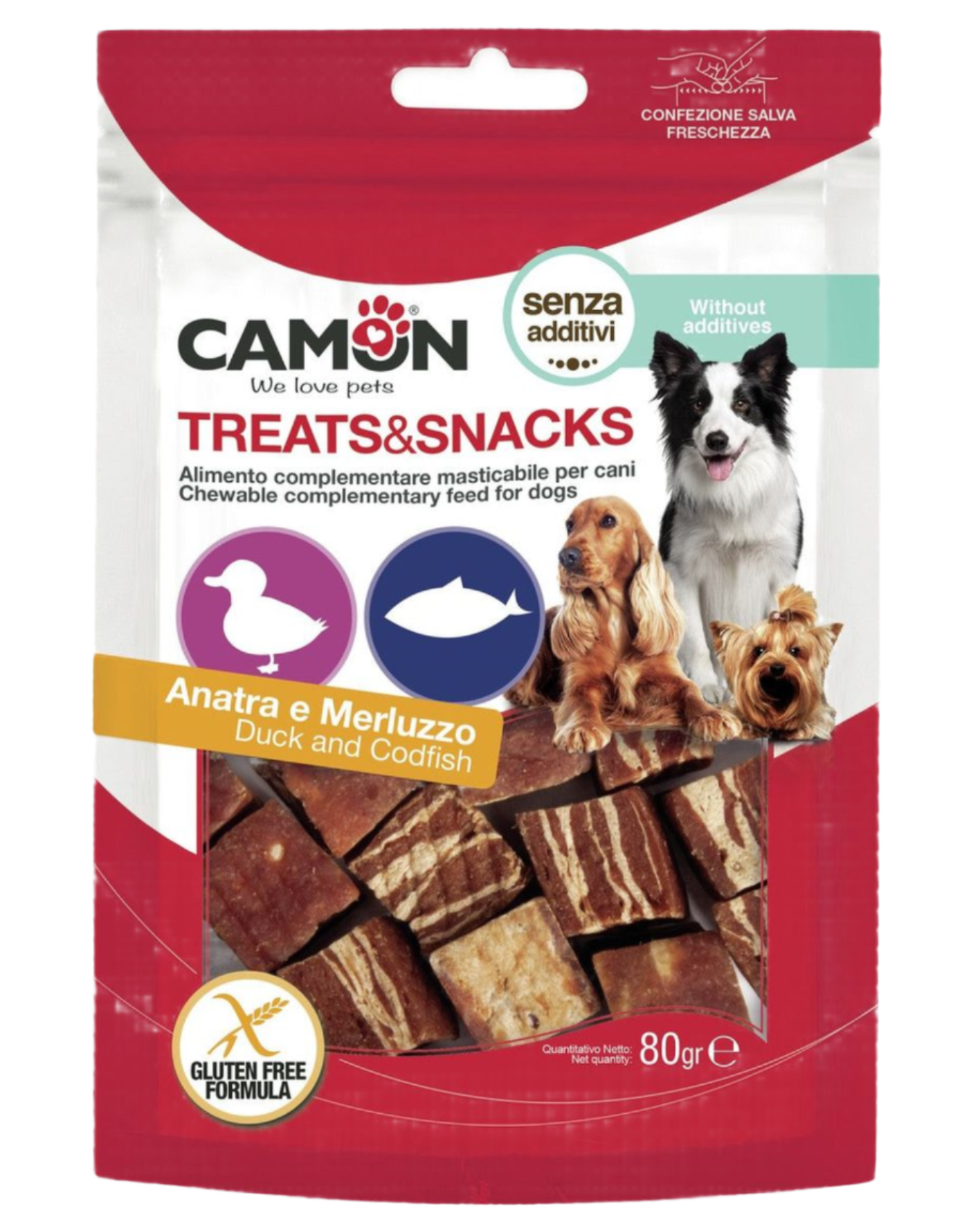 CAMON – חטיף קוביות ברווז ודג לכלבים | מארז 4 יחידות