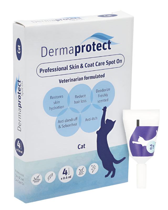 DermaProtect לחתול – אמפולות להפחתת נשירה וטיפוח הפרווה
