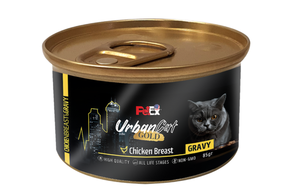 PETEX Urban Cat GOLD – שימור חזה עוף ברוטב לחתולים (85 גרם)
