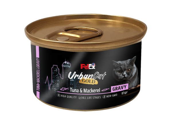 PETEX Urban Cat GOLD – שימור טונה עם דגי מקרל ברוטב לחתולים (85 גרם)