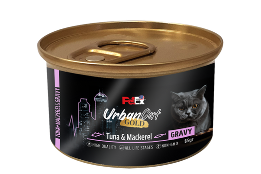 PETEX Urban Cat GOLD – שימור טונה עם דגי מקרל ברוטב לחתולים (85 גרם)