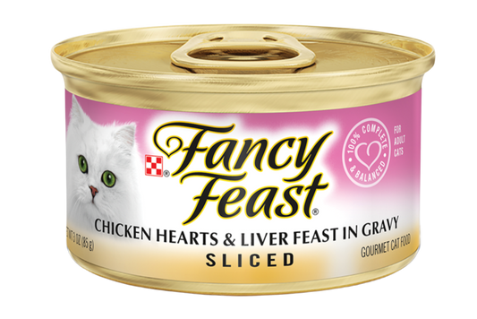 Fancy Feast פנסי פיסט – נתחי לבבות עוף וכבד לחתולים (85 גרם)